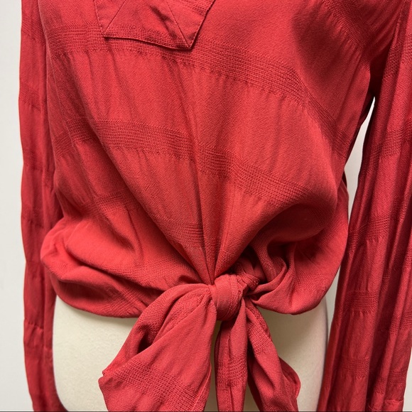 Free People Bell Sleeve Coral Tie Up Top - Picture 2 of 8